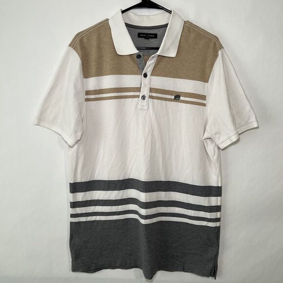 Banana Republic Polo Shirt Mens Size Large White Tan Gray Colorblock Elephant - Picture 1 of 12